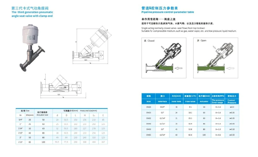 Hytic Sanitary SS316L Flanged Proportional Adjustment Angle Seat Valve Asv200